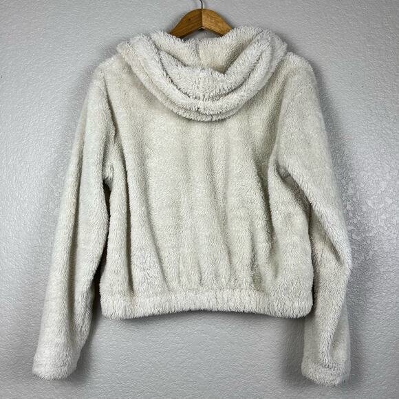 Abercrombie & Fitch Full Zip Jacket Womens Size Small White Fuzzy Teddy Hooded - Picture 2 of 8